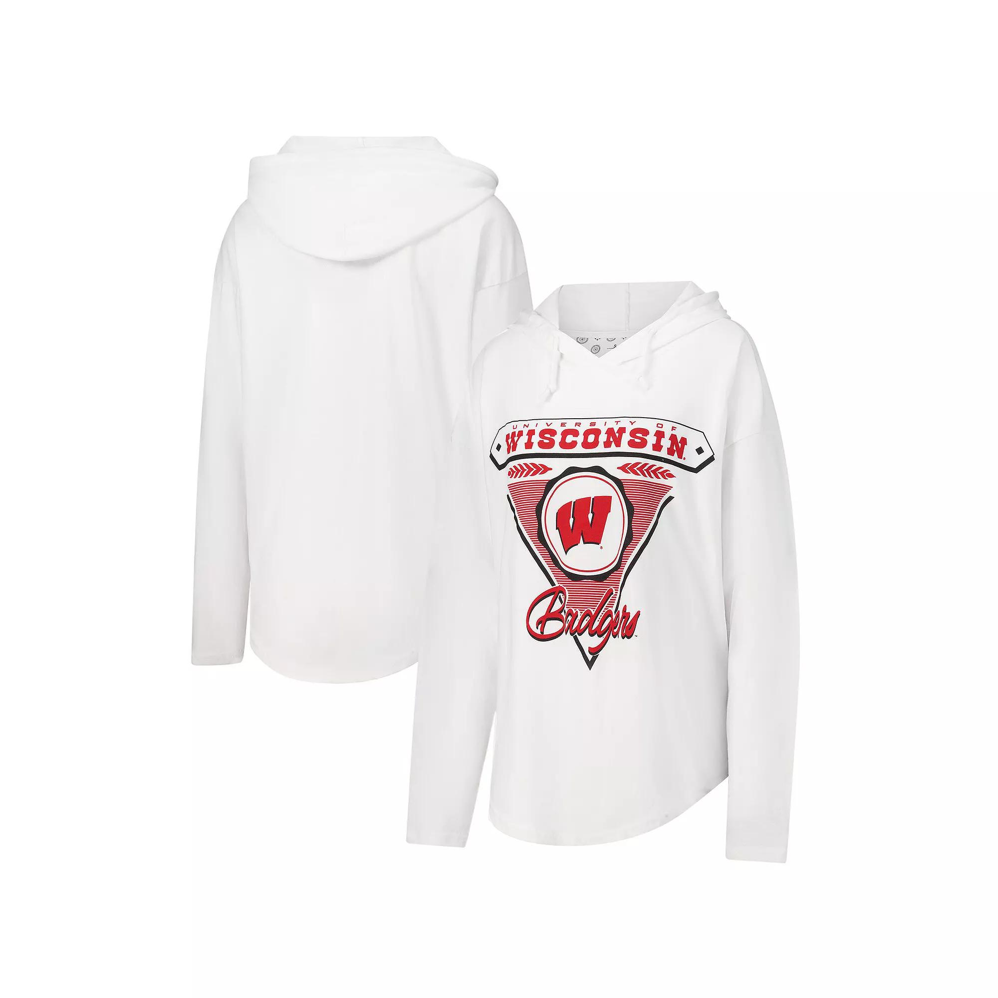 Women's Pressbox White Wisconsin Badgers San Bruno Hoodie Long Sleeve T-Shirt,  Product Image