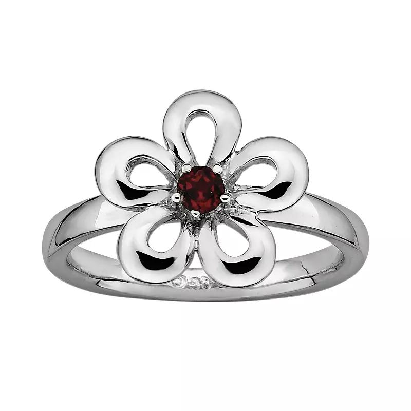 Stacks & Stones Sterling Silver Garnet Flower Stack Ring, Women's, Size: 7, Red Product Image