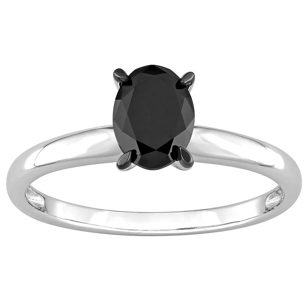 Stella Grace 14k White Gold 1 Carat T.W Black Diamond Oval Solitaire Ring, Women's, Size: 6.50 Product Image
