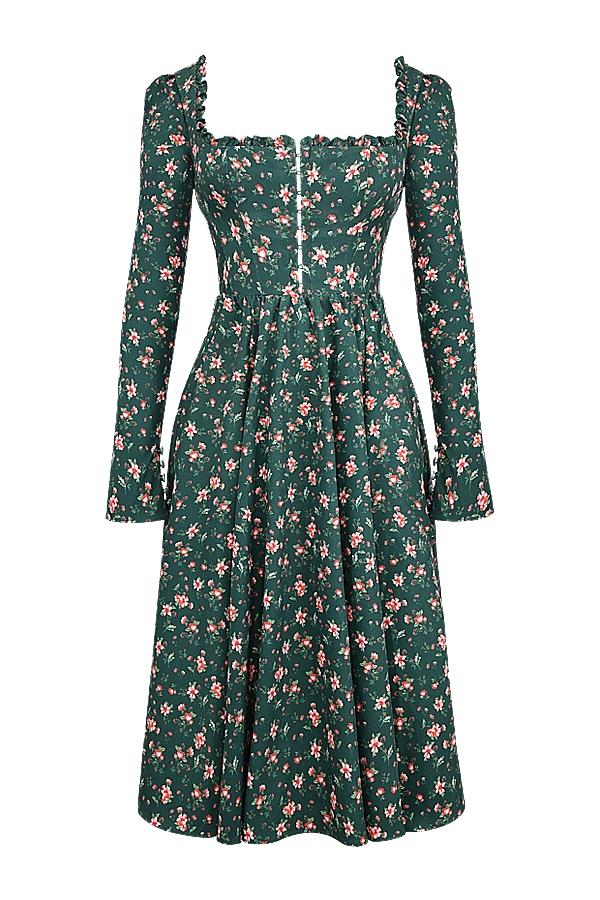 Delia  green floral print midi dress Product Image