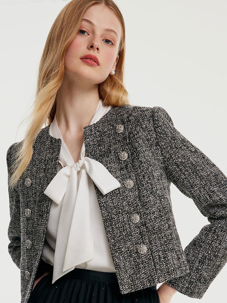 Classic Tweed Cropped Women Jacket Product Image