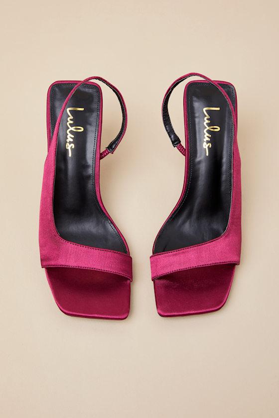 Romillie Burgundy Satin Slingback High Heel Sandals Product Image