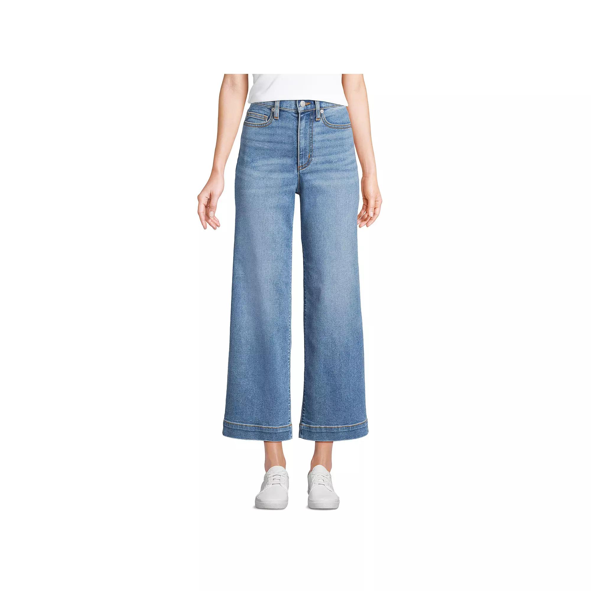 Women's Lands' End Recover Denim High Rise Wide Leg Crop Jeans,  Product Image
