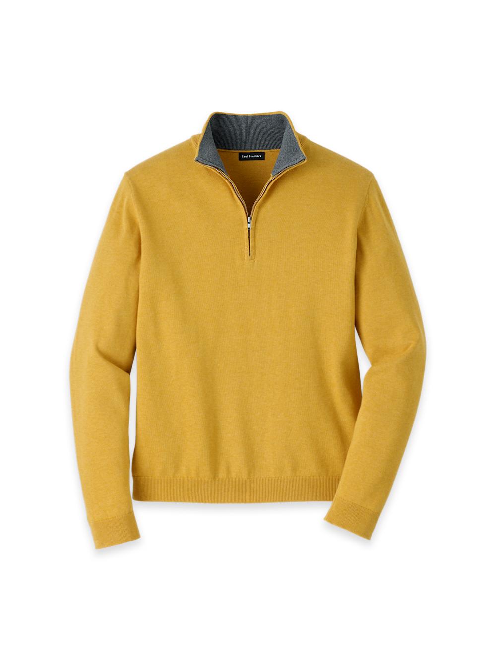 Supima Cotton Quarter Zip Mock Neck Sweater - Mustard Product Image