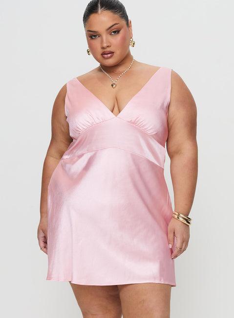 Birdette Plunge Mini Dress Pink Product Image