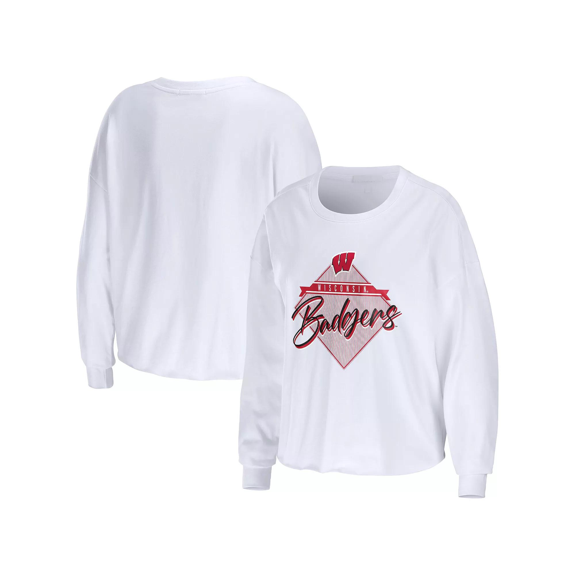 Womens WEAR by Erin Andrews Wisconsin Badgers Diamond Long Sleeve Cropped T-Shirt Product Image