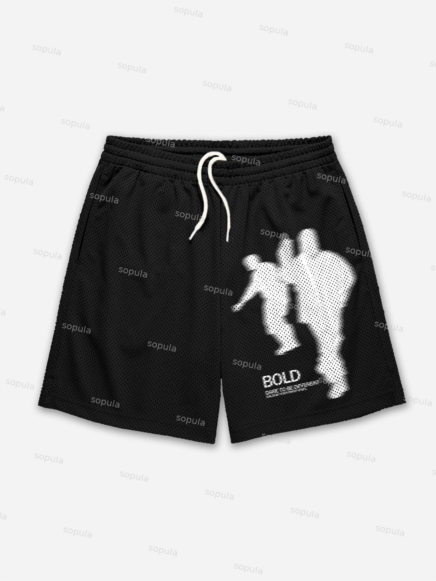 Vintage Street Portrait Graphic Print Mesh Shorts Product Image