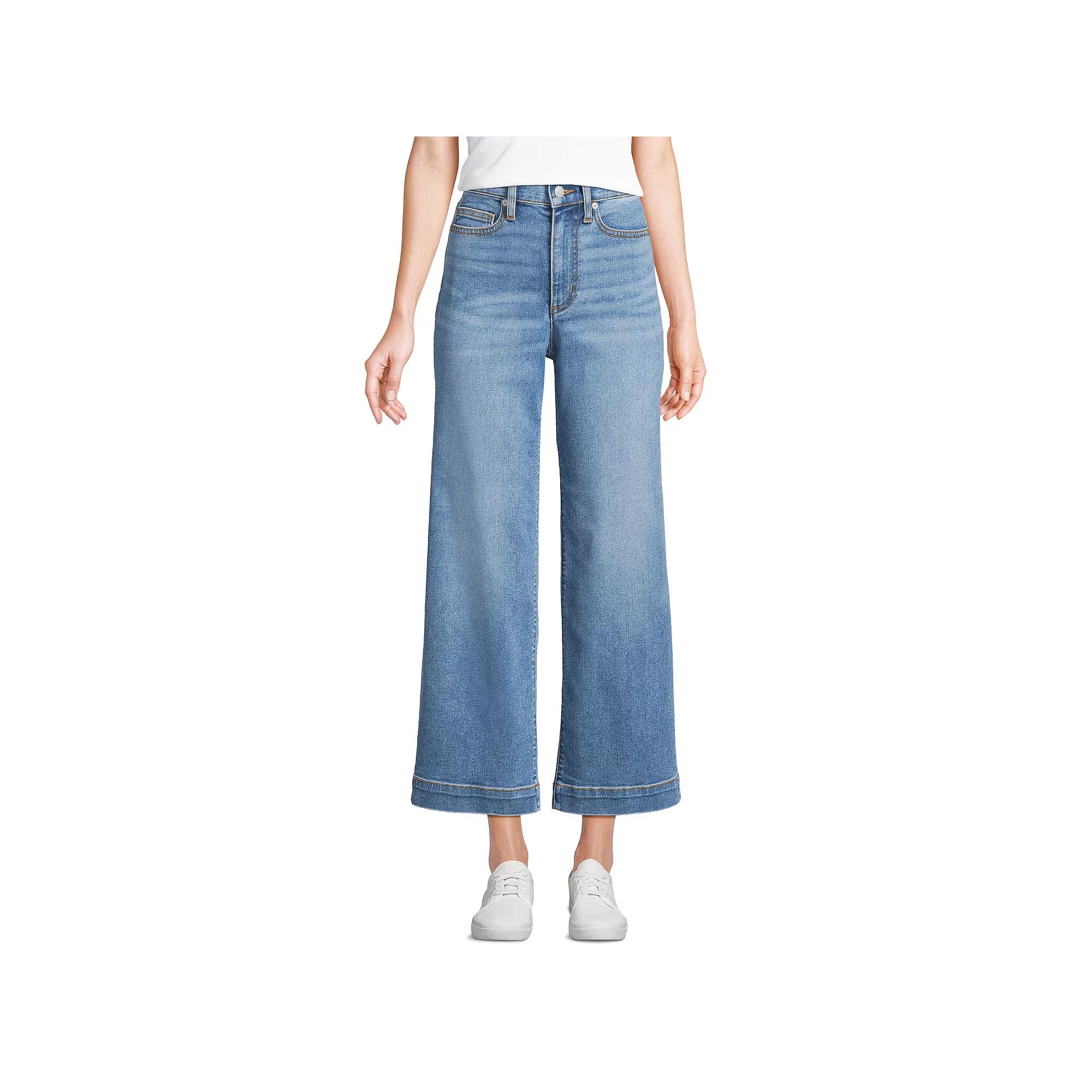 Women's Lands' End Recover Denim High Rise Wide Leg Crop Jeans,  Product Image