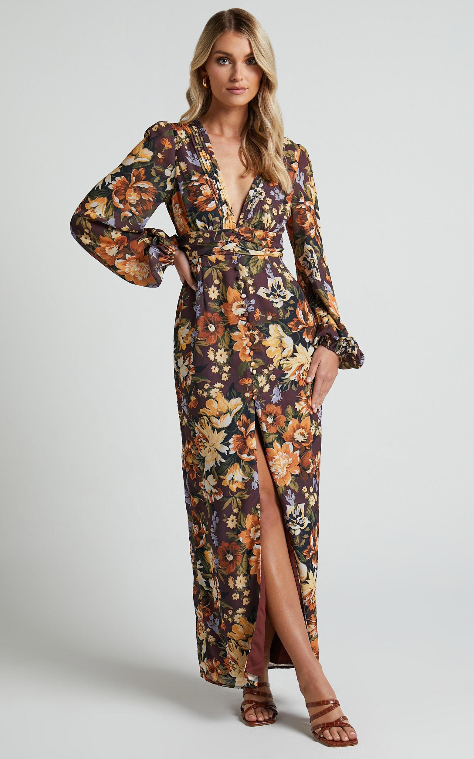 Lorelei Maxi Dress - V Neck Balloon Sleeve Dress in Indulgent Bloom Product Image
