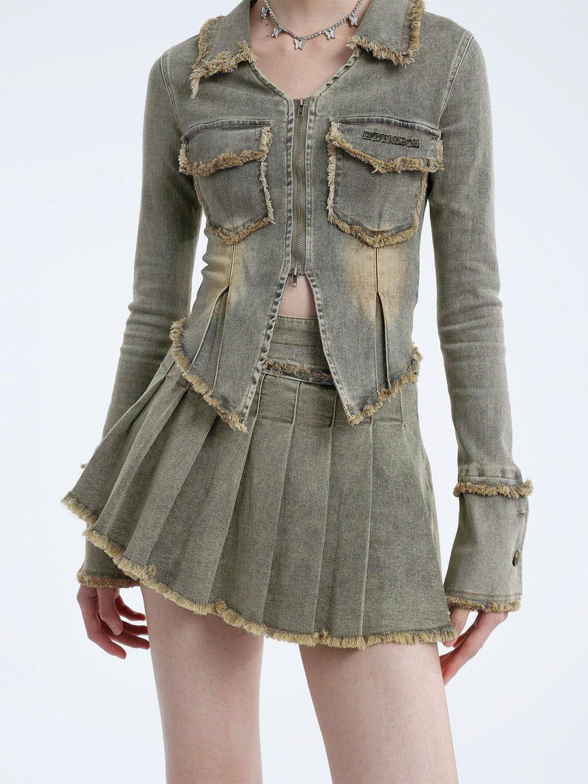 Aelfric Eden Fringe Double Zip Up Denim Jacket Female Product Image