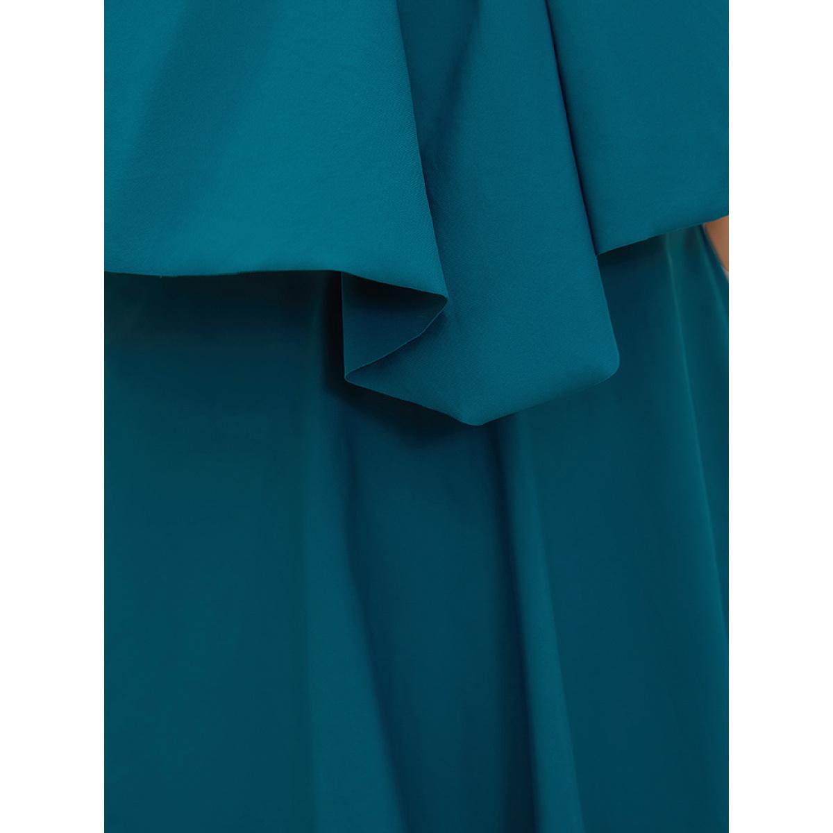 Plus Size Halter Neck Buckle Ruffle Tiered One Piece Swimsuit Women's Swimwear Turquoise Adjustable Straps Curve Bathing Suits High stretch One Pieces BloomChic 12/L Product Image