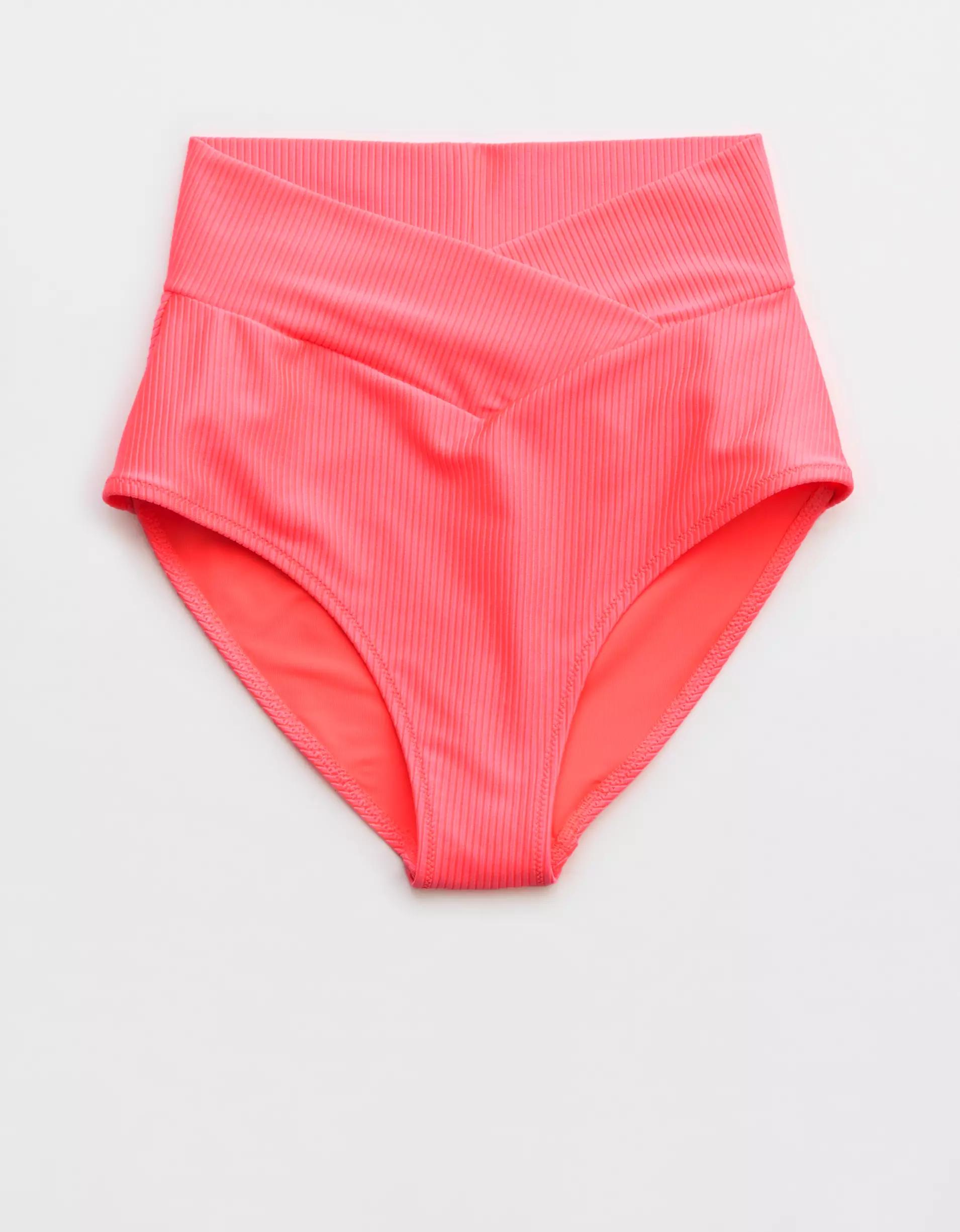 Aerie Shine Rib Crossover High Waisted Bikini Bottom Product Image