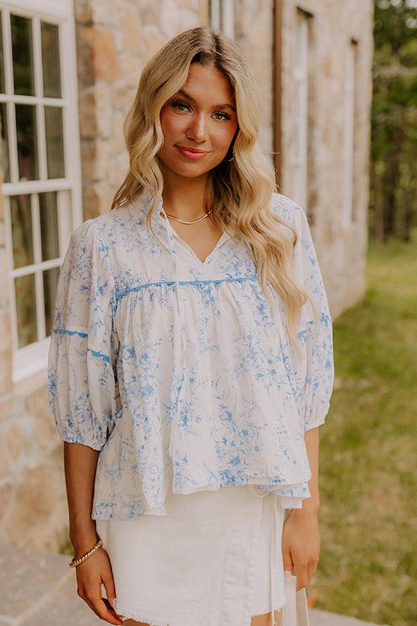 Boho Charm Floral Top in Sky Blue Product Image