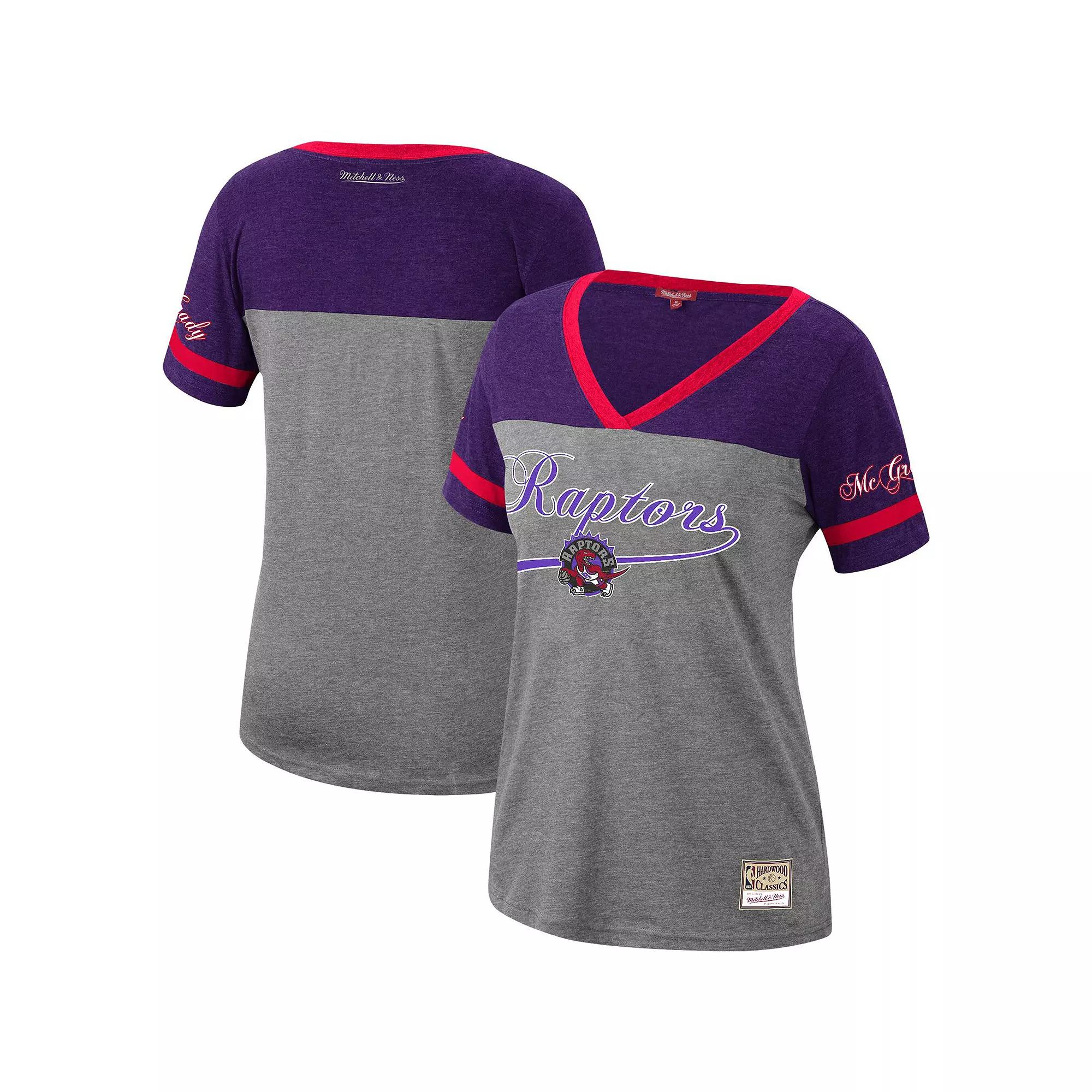 Women's Mitchell & Ness Tracy McGrady Heathered Charcoal Toronto Raptors Team Captain V-Neck T-Shirt, Size: Small, Rpt Charco Product Image