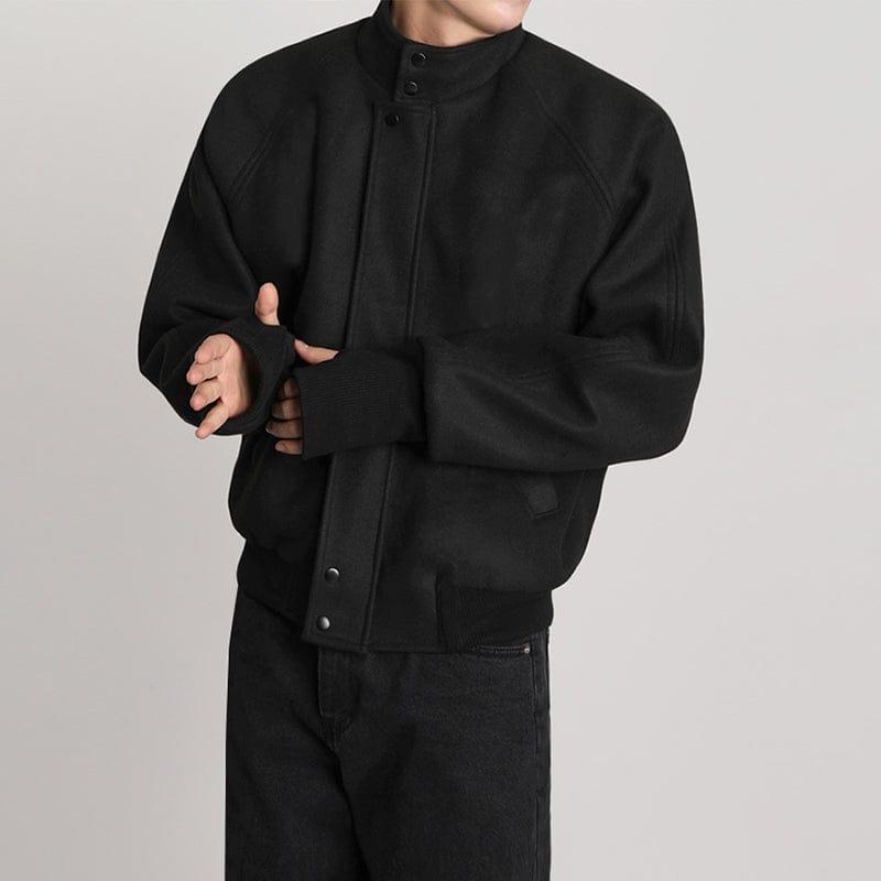 RT No. 6158 BLACK STAND COLLAR WOOLEN VARSITY JK Product Image