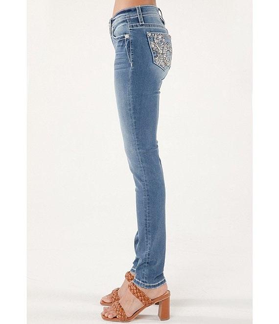 Miss Me Mid Rise Embellished Fleur De Lis Back Pocket Skinny Jeans Product Image