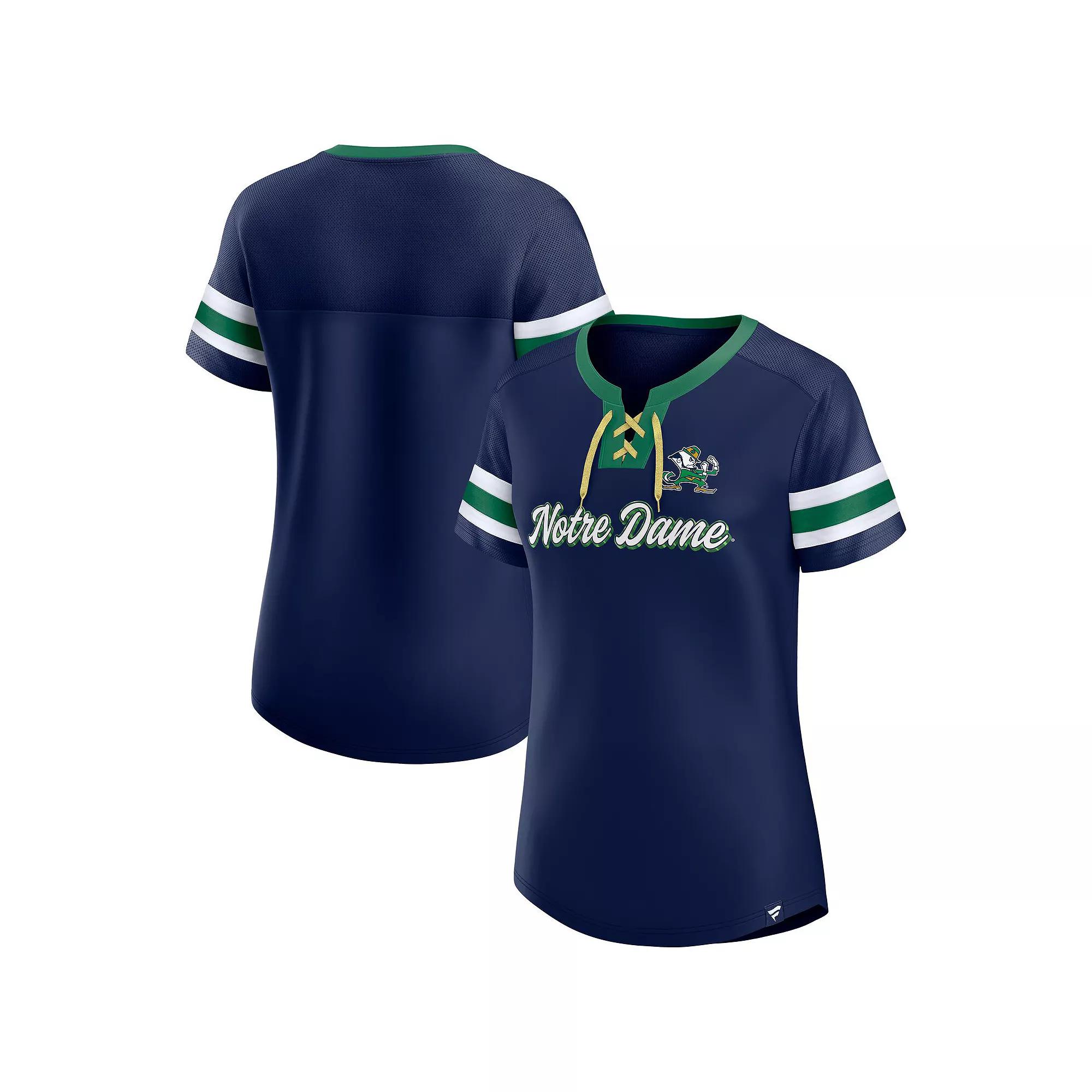 Women's Fanatics  Navy Notre Dame Fighting Irish Iconic Athena Lace-Up T-Shirt, Size: Medium, Blue Product Image