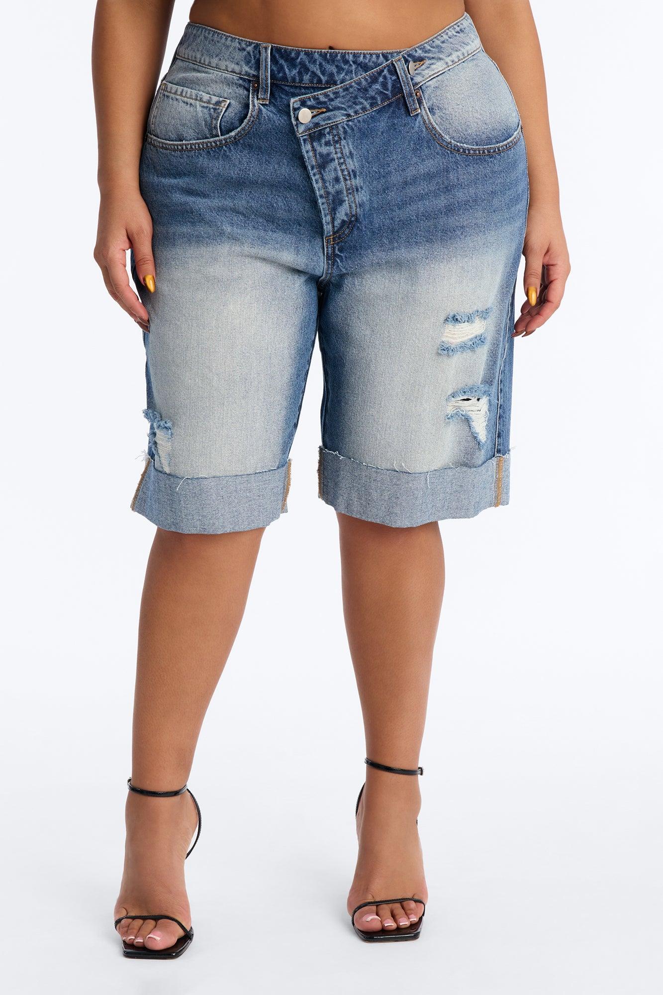 Lafayette Crossover Cuffed Denim Jorts - Vintage Wash Female Product Image
