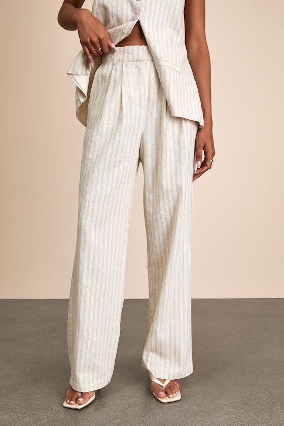 Layne Beige Stripe Straight Leg Trousers Product Image