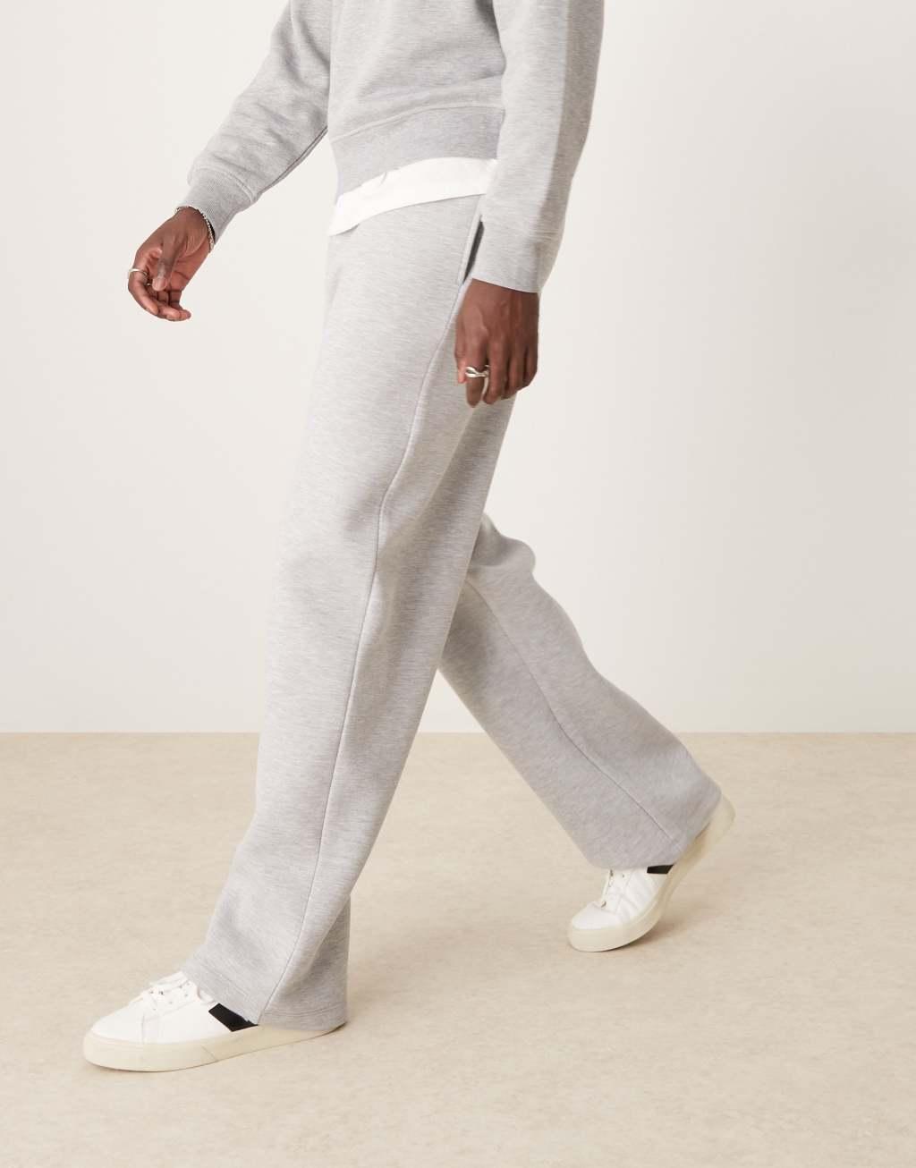 ASOS DESIGN wide leg scuba sweatpants in gray heather Product Image