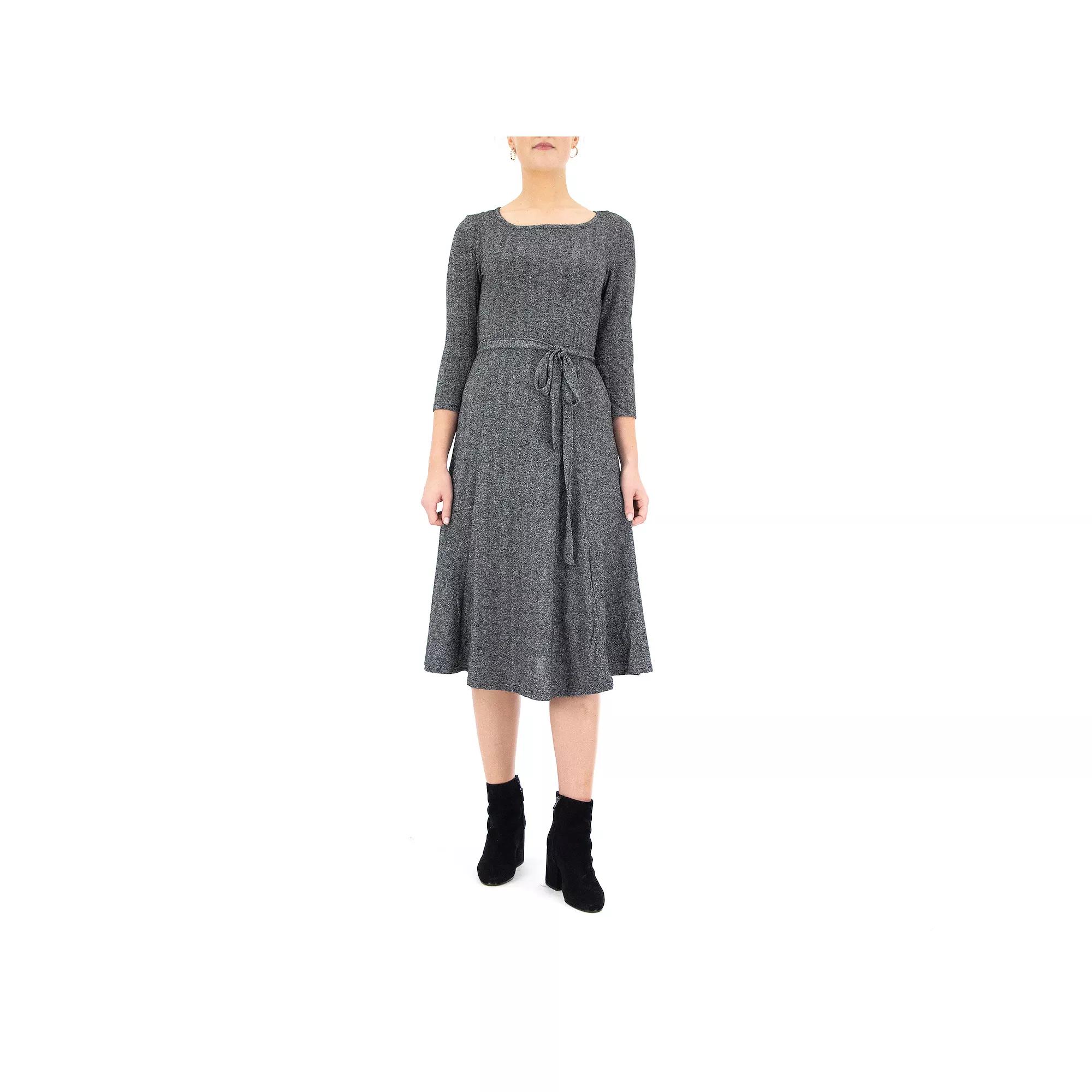 Women's Nina Leonard Sylvia Lurex Midi Dress, Size: Small, Black Silver Product Image