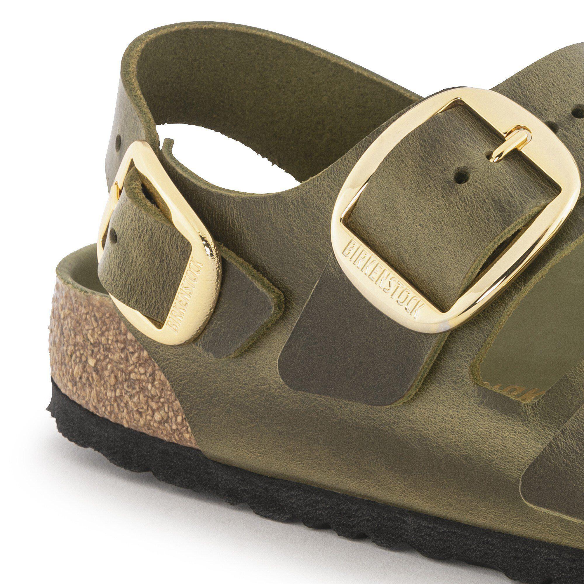 Milano Big Buckle Oiled Leather Olive Green Product Image