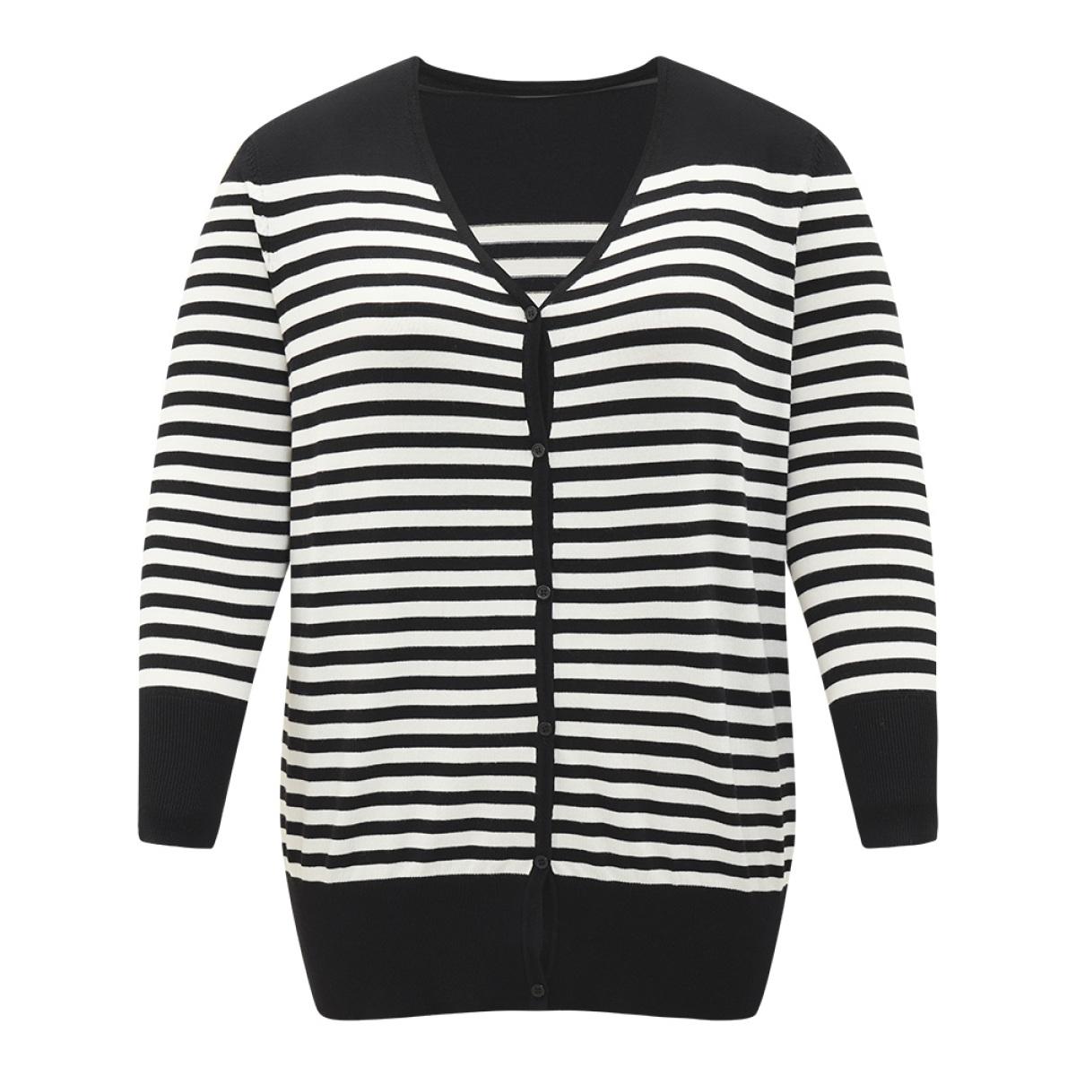 Plus Size Supersoft Essentials Striped Patchwork Elastic Cuffs Cardigan Black Women Casual Loose Long Sleeve Dailywear Cardigans BloomChic 18-20/2X Product Image