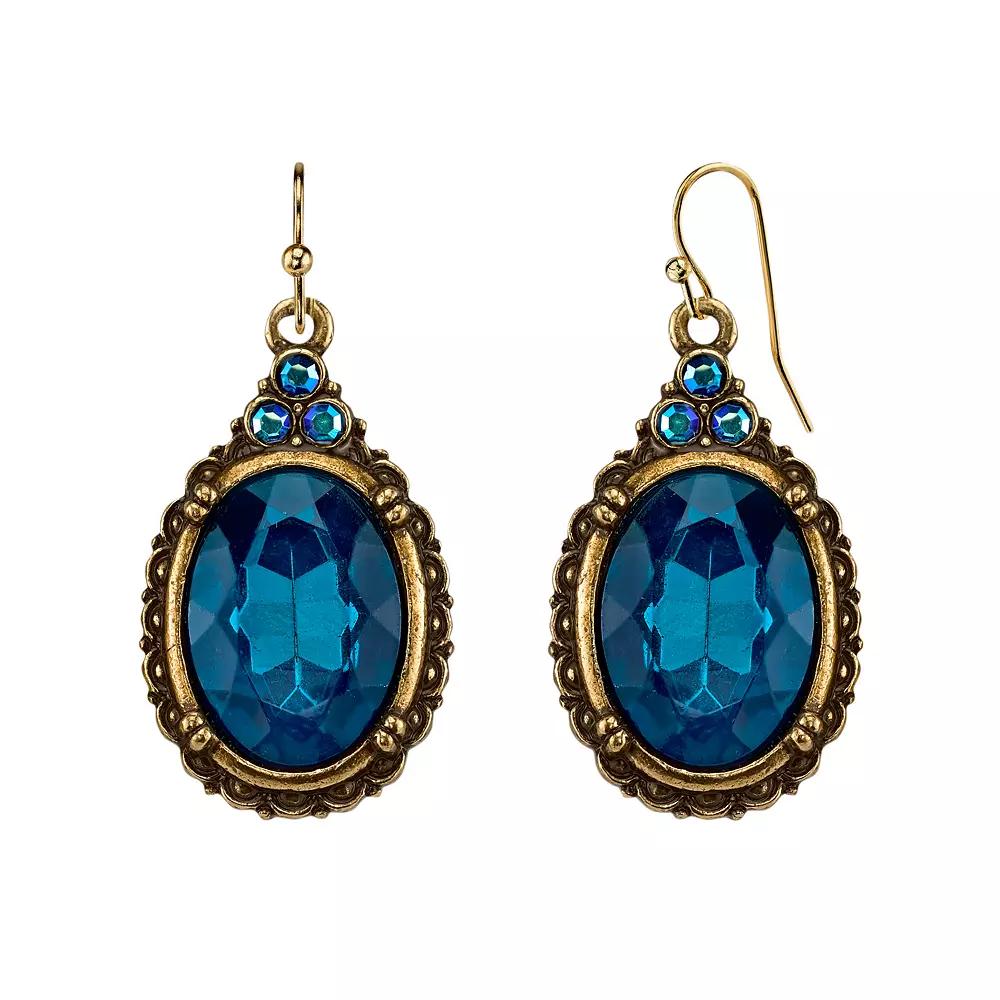 1928 Oval Faceted Stone Drop Earrings, Women's, Blue Product Image
