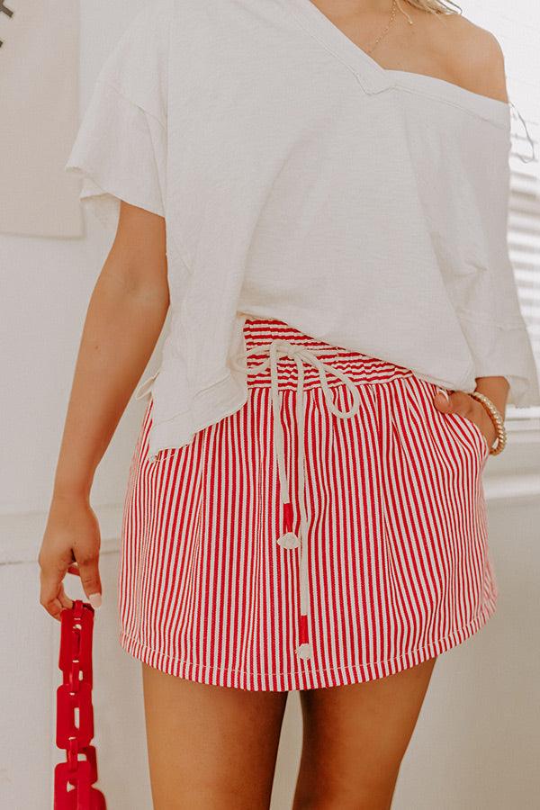 The Sarah High Waist Stripe Skort in Red Product Image
