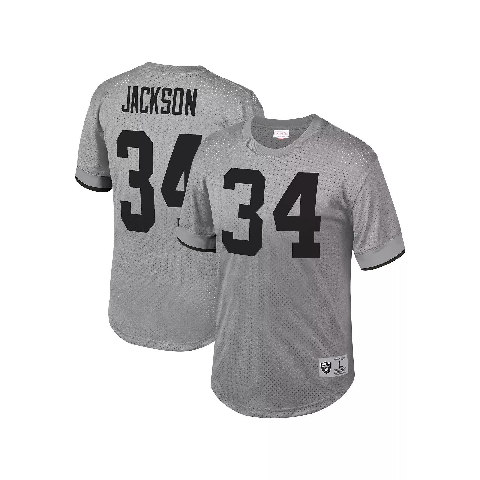 Men's Mitchell & Ness Bo Jackson Gray Los Angeles Raiders Retired Player Name & Number Mesh Top,  Product Image