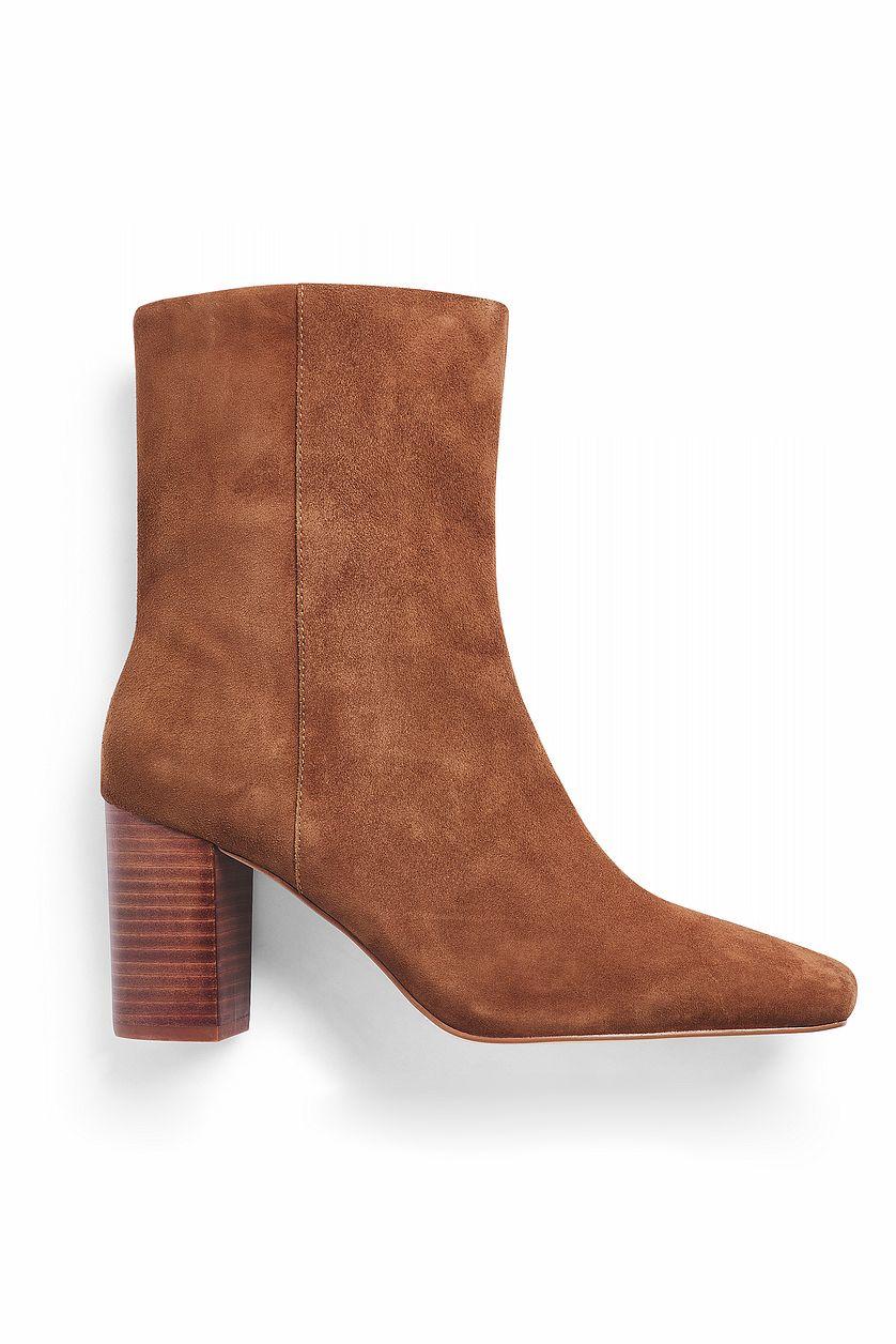 Squared Toe Leather Ankle Boots Product Image