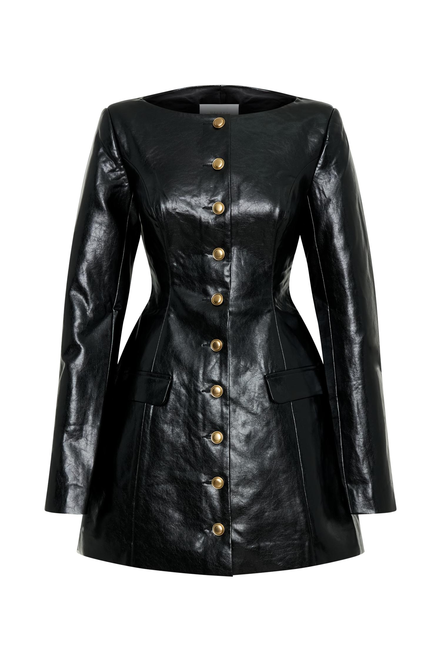 Nancy Faux Leather Mini Dress - Black Product Image