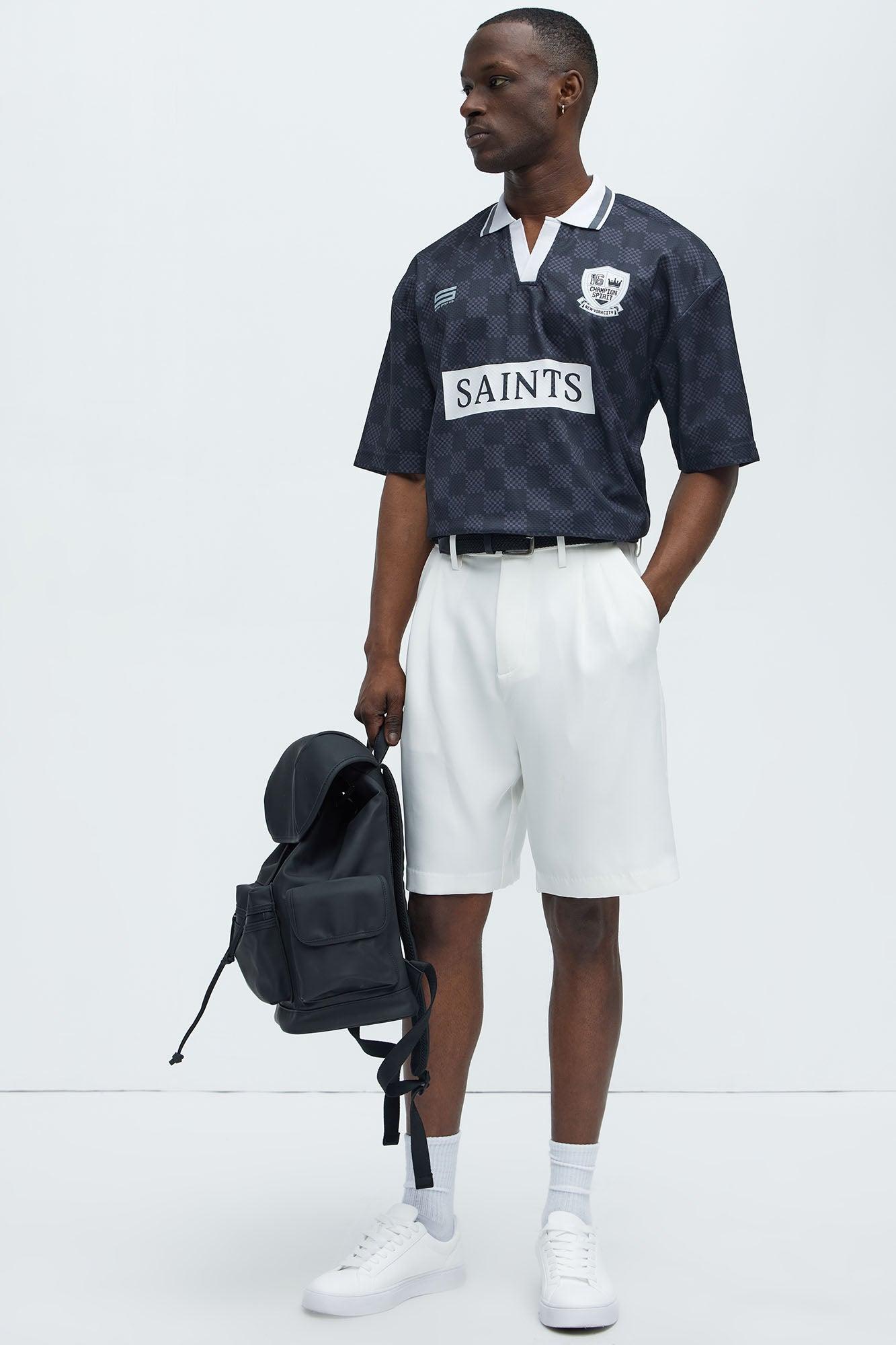 Saints Checkered Johnny Collar Soccer Jersey - Black Product Image