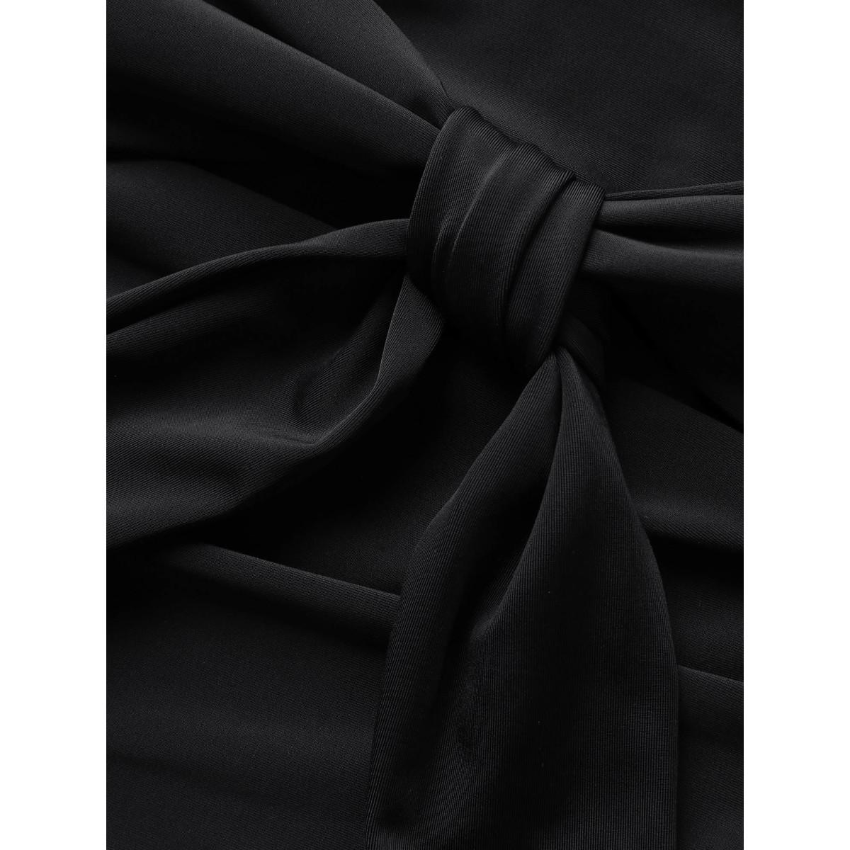 Plus Size High Rise Tie Knot Gathered Swim Bottom Women's Swimwear Black Beach Tie knot High stretch Skinny High Rise Curve Swim Bottoms BloomChic 10/M Product Image