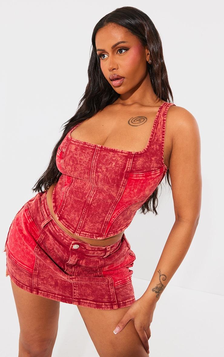 Shape Red Denim Micro Mini Skirt Product Image