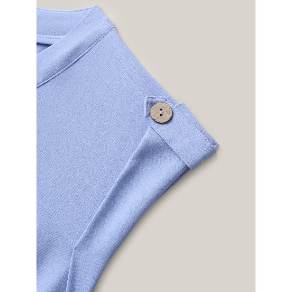 Plus Size Shirred Waist Button Detail Pockets Midi Dress LightBlue Women Notched collar Cap Sleeve Curvy BloomChic 28/5X Product Image