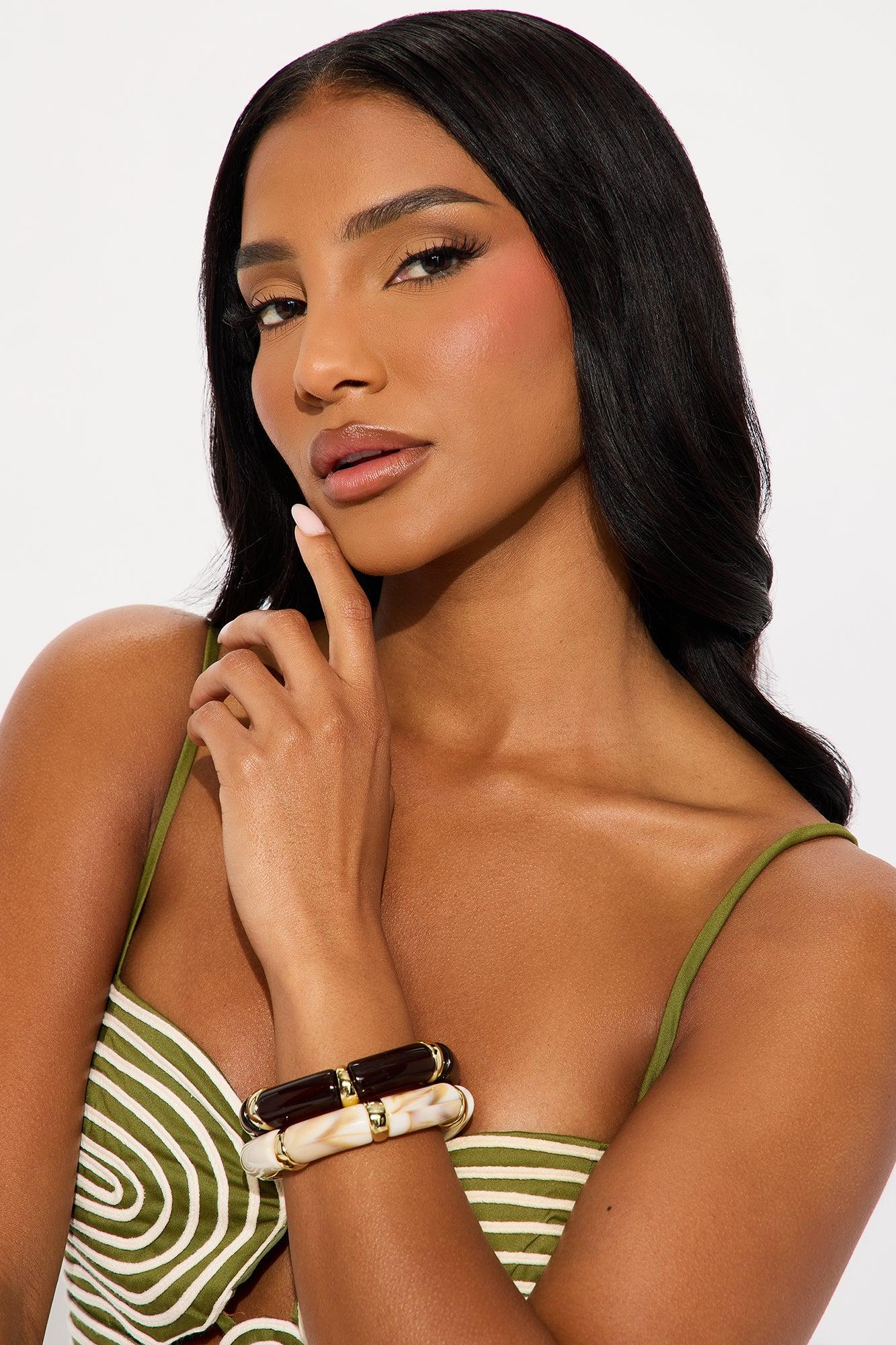 I Show Up Stretch 2 Piece Bracelet Set - Brown/combo Female Product Image