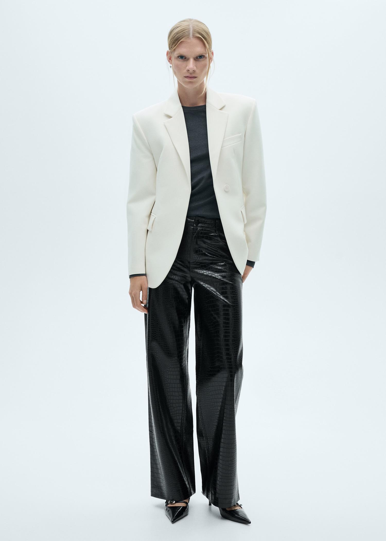 Croco leather-effect straight-fit pants - Women | MANGO USA Product Image