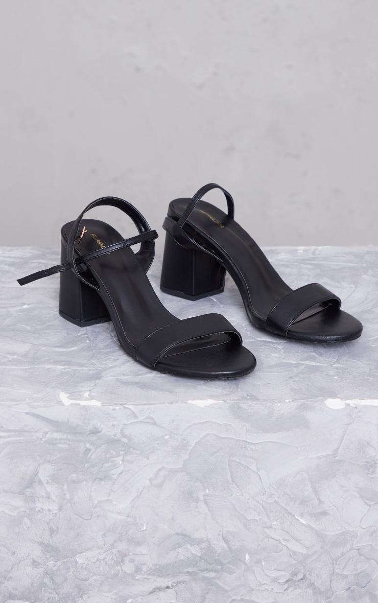 Black PU Basic Strap Detail Low Heeled Sandals Product Image