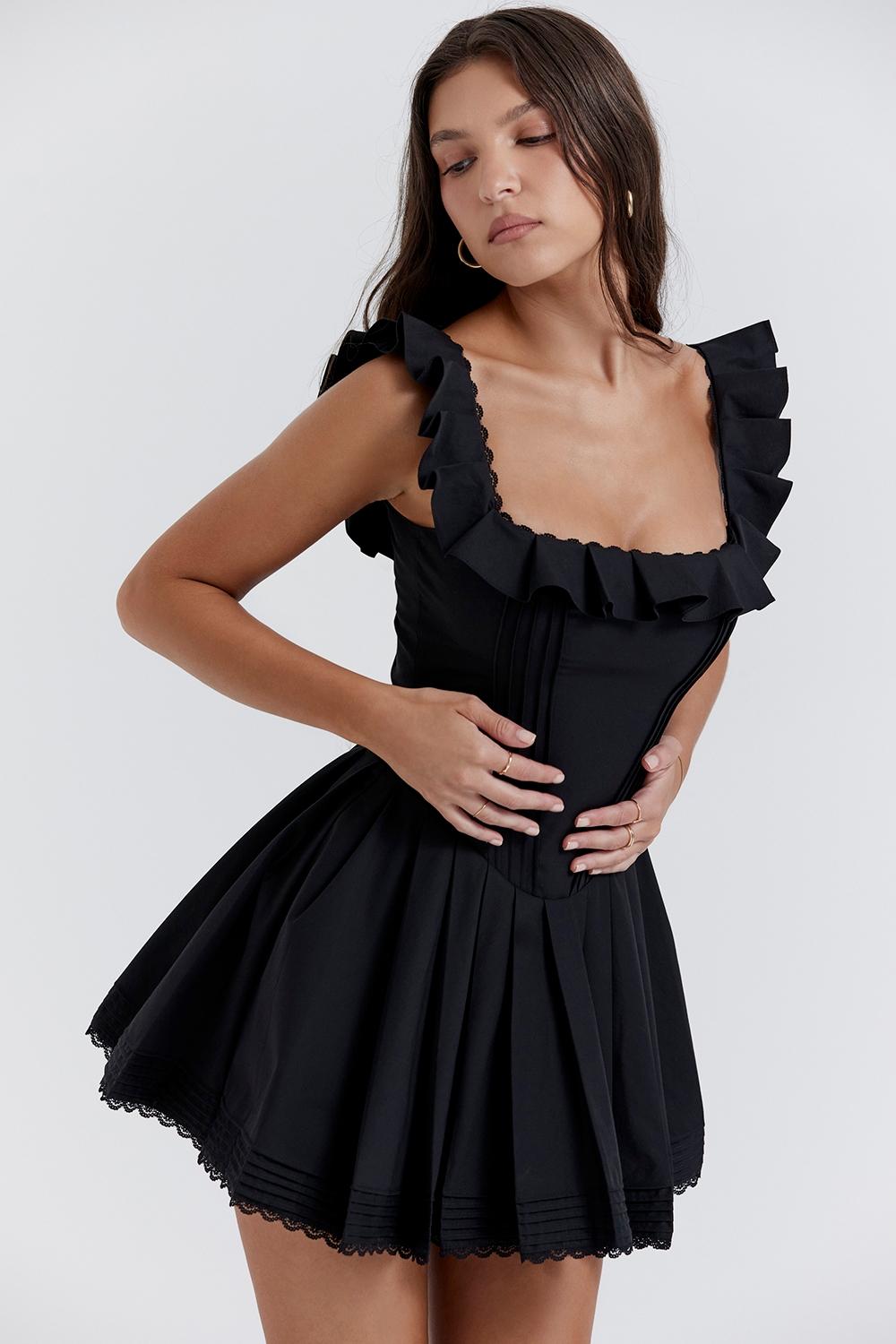 Jemima  black pin tuck pleated dress Product Image