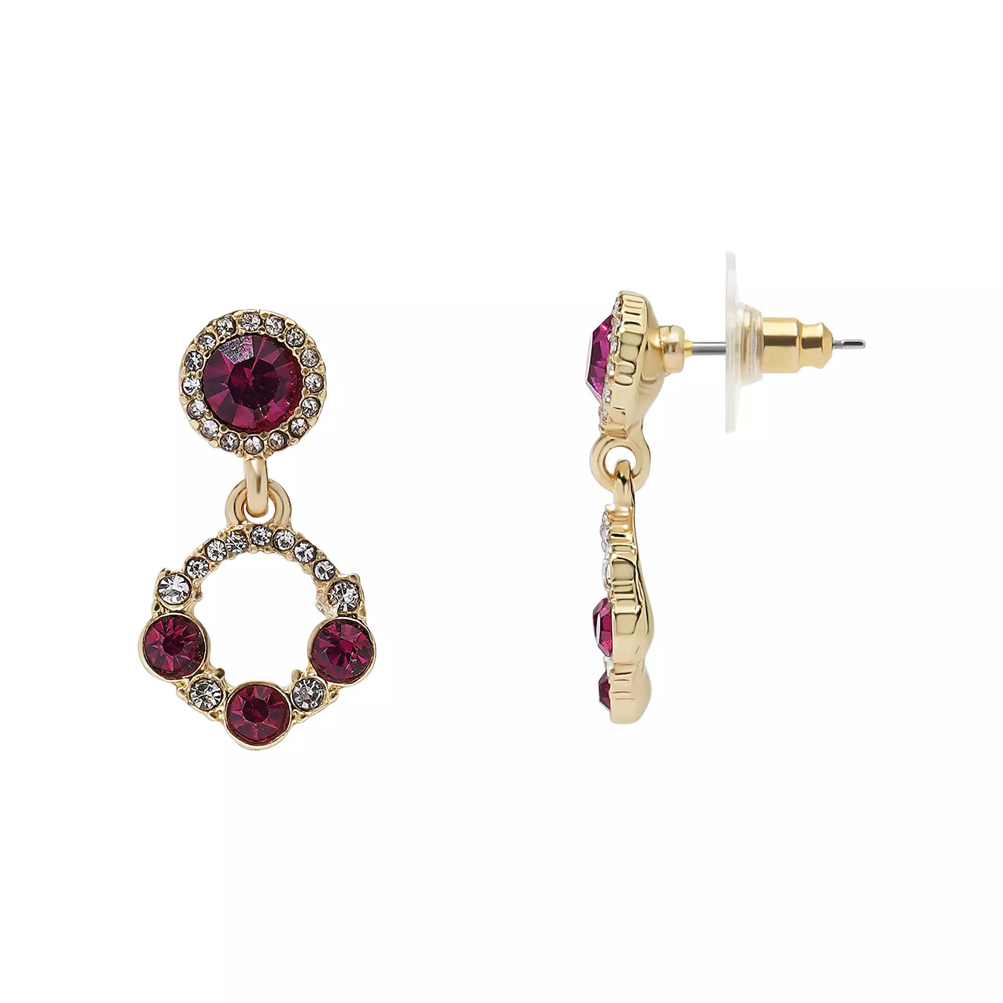 LC Lauren Conrad Gold Tone Crystal Double Circle Drop Earrings, Women's, Pink Product Image