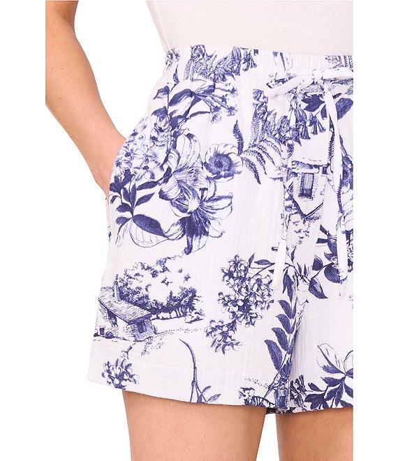 CeCe Coordinating Floral Print Drawstring Pull On Shorts Product Image