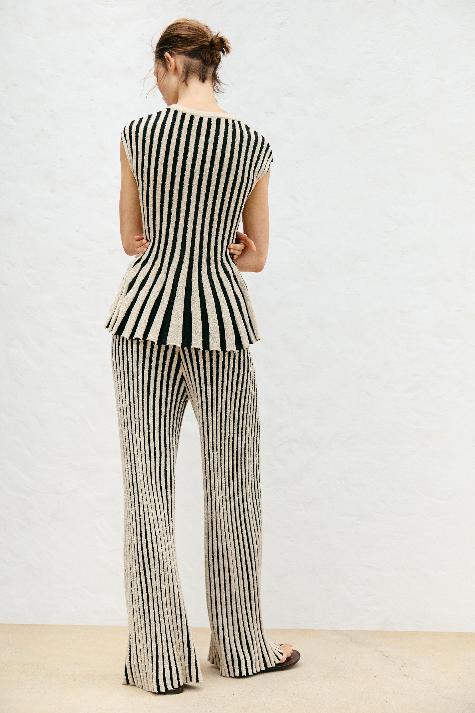 STRIPED CUT KNIT PANTS Product Image