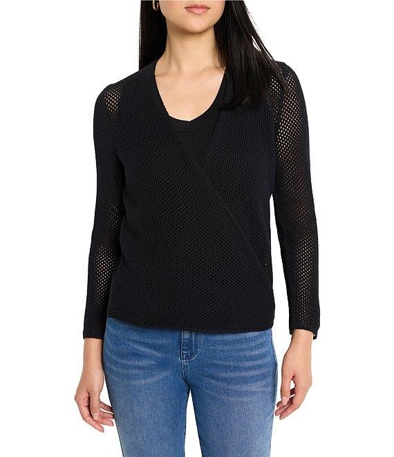 NIC + ZOE Open Mesh Knit Cocoon Open Front Long Sleeve Cardigan Product Image