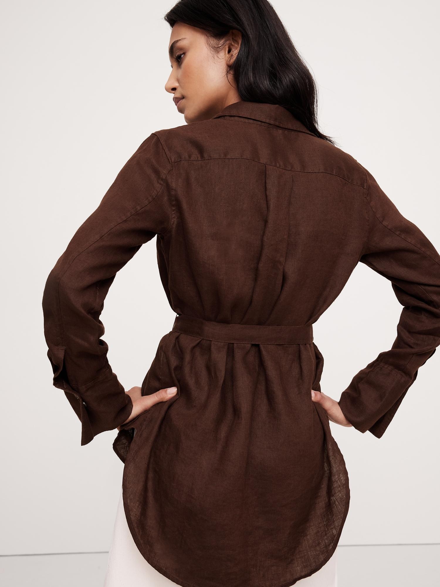 Linen Belted Tunic Shirt Product Image