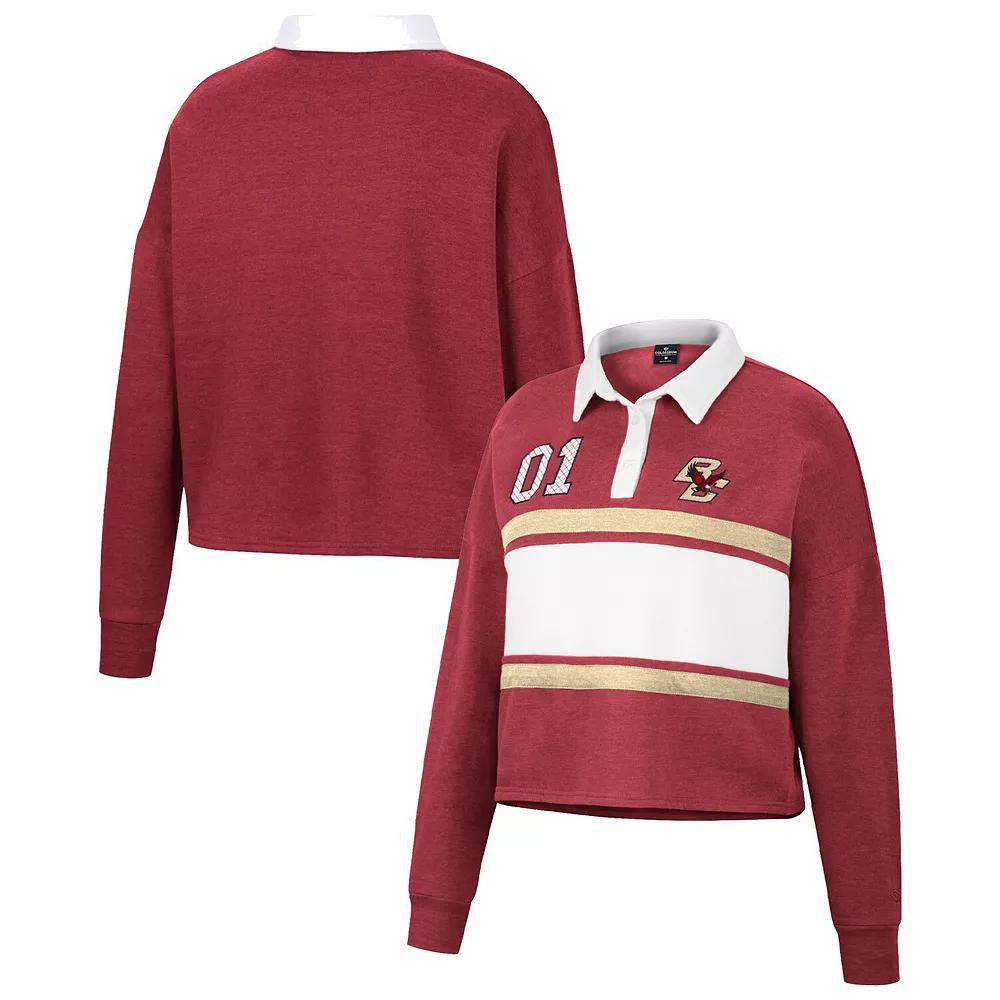 Women's Colosseum Heather Maroon Boston College Eagles I Love My Job Rugby Long Sleeve Shirt,  Product Image