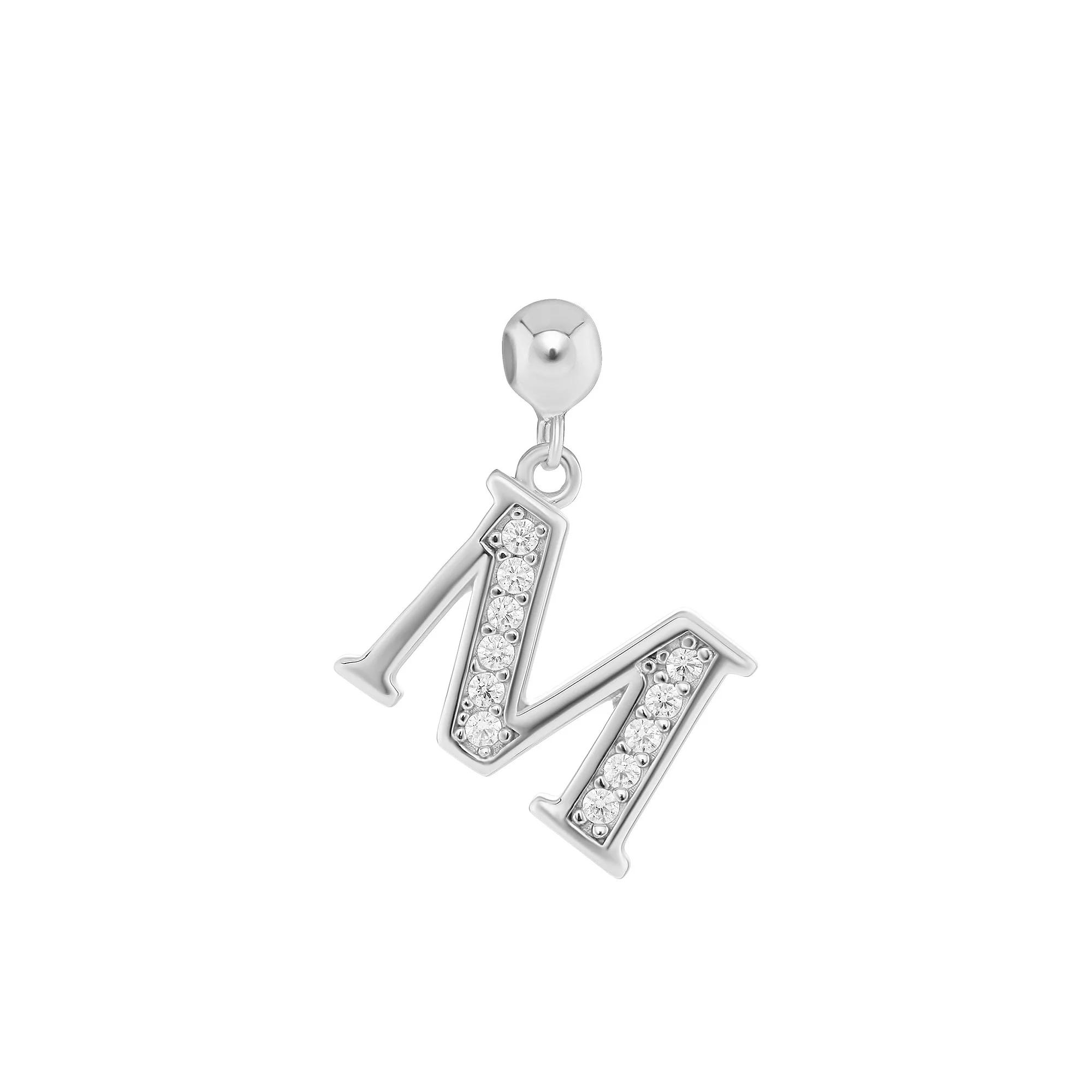 PRIMROSE 18k Gold Plated Pave Cubic Zirconia Initial Sliding Charm, Women's, Silver Tone M Product Image