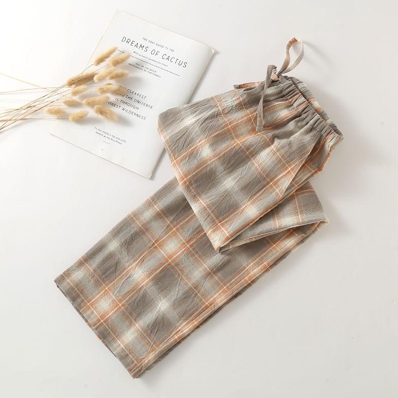 Drawstring Waist Plaid Lounge Pants Product Image