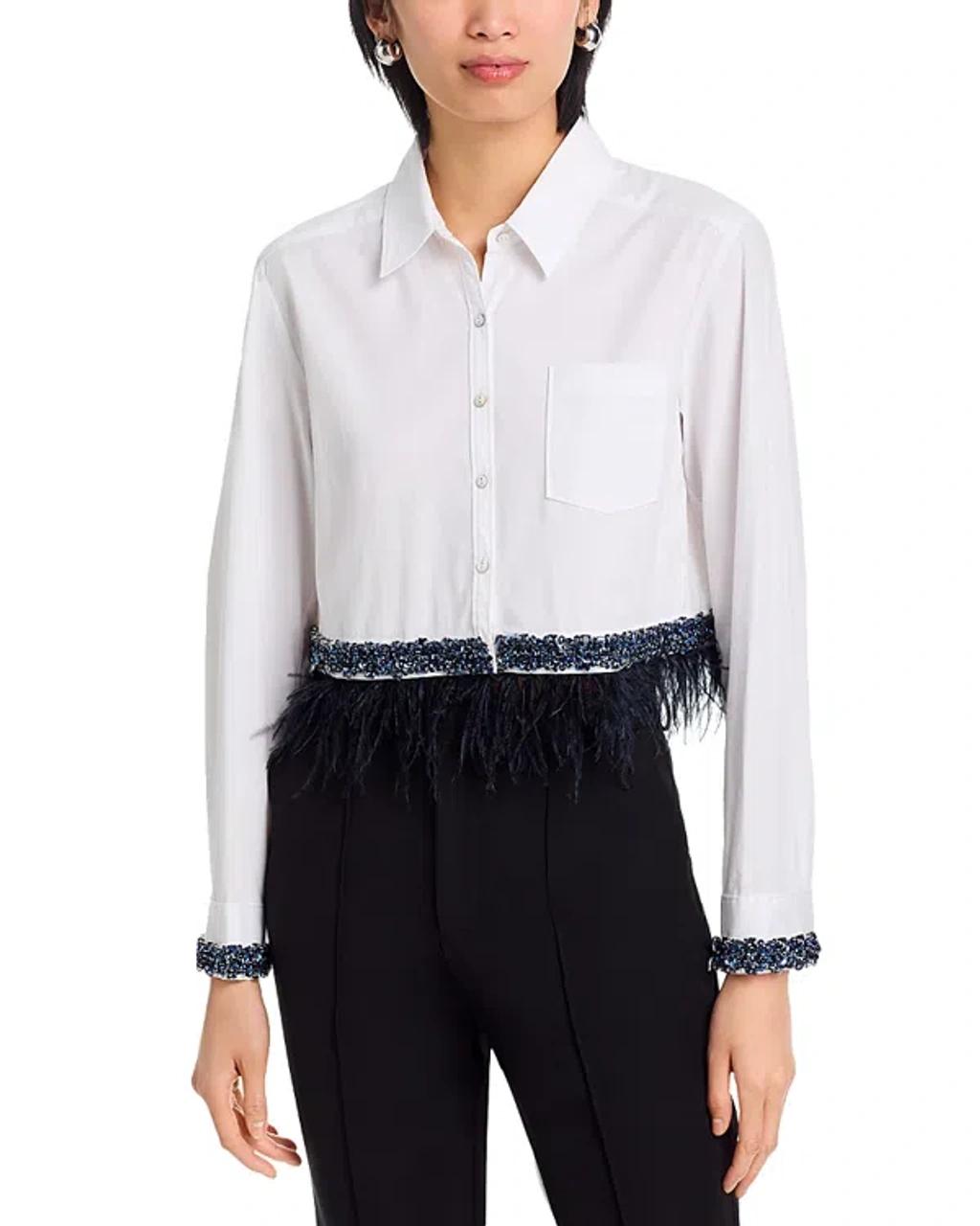 CINQ À SEPT Sylvan Embellished Button-front Shirt In White Product Image