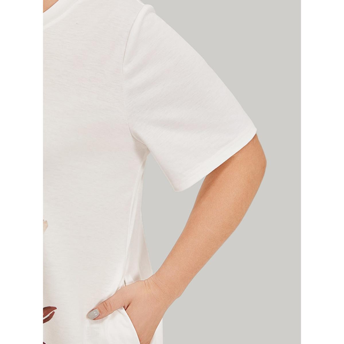 Plus Size Floral Print Pocket Contrast Midi Dress White Women Casual Pocket Round Neck Short sleeve Curvy Midi Dress BloomChic 12/L Product Image